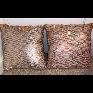 2 Decorative Sequin Pillows, 16” x 16”, preowned